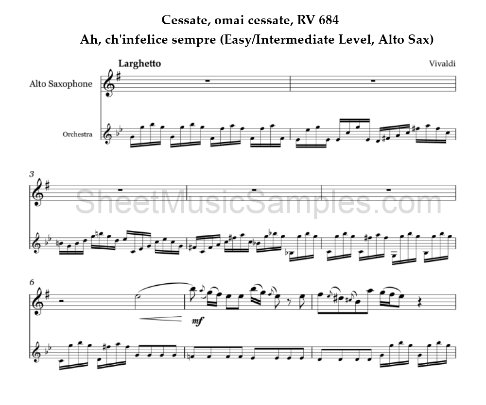 Cessate, omai cessate, RV 684 - Ah, ch'infelice sempre (Easy/Intermediate Level, Alto Sax)