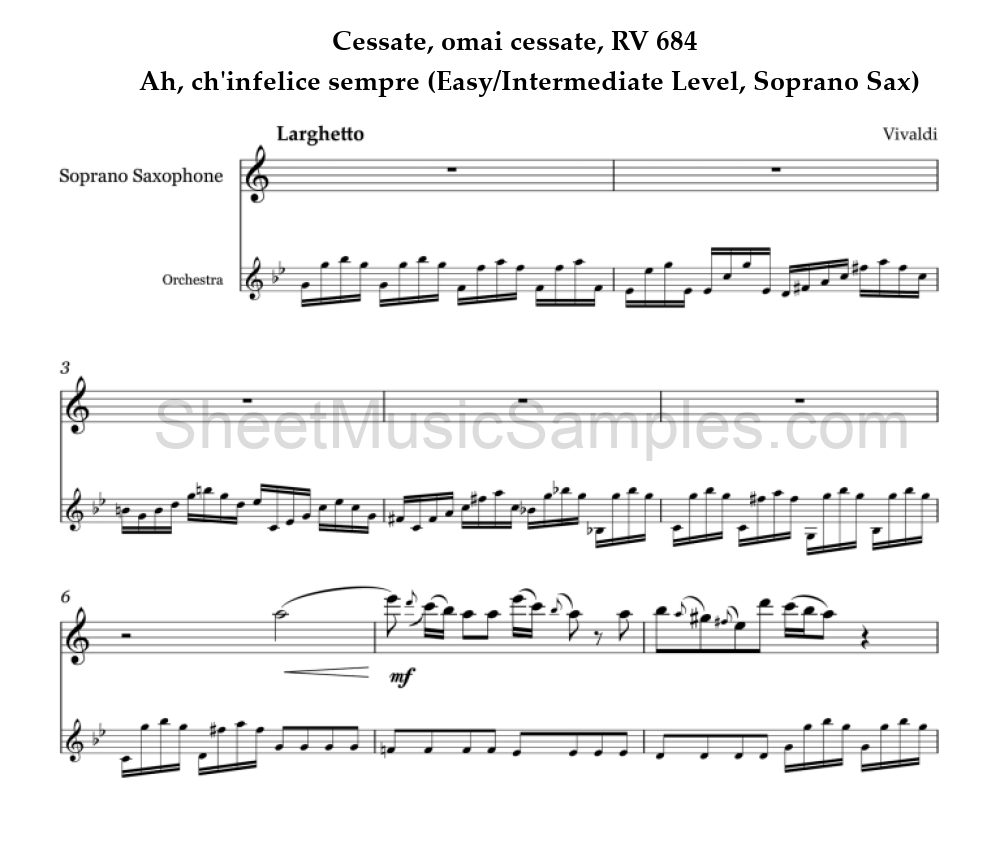 Cessate, omai cessate, RV 684 - Ah, ch'infelice sempre (Easy/Intermediate Level, Soprano Sax)