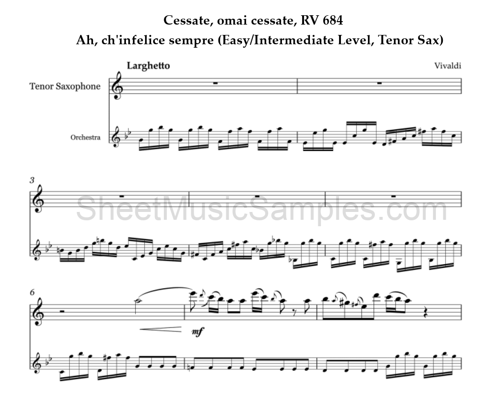 Cessate, omai cessate, RV 684 - Ah, ch'infelice sempre (Easy/Intermediate Level, Tenor Sax)