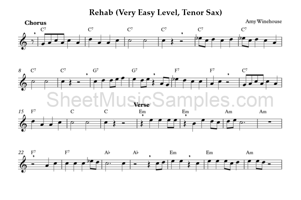 Rehab (Very Easy Level, Tenor Sax)