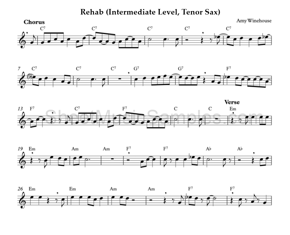 Rehab (Intermediate Level, Tenor Sax)