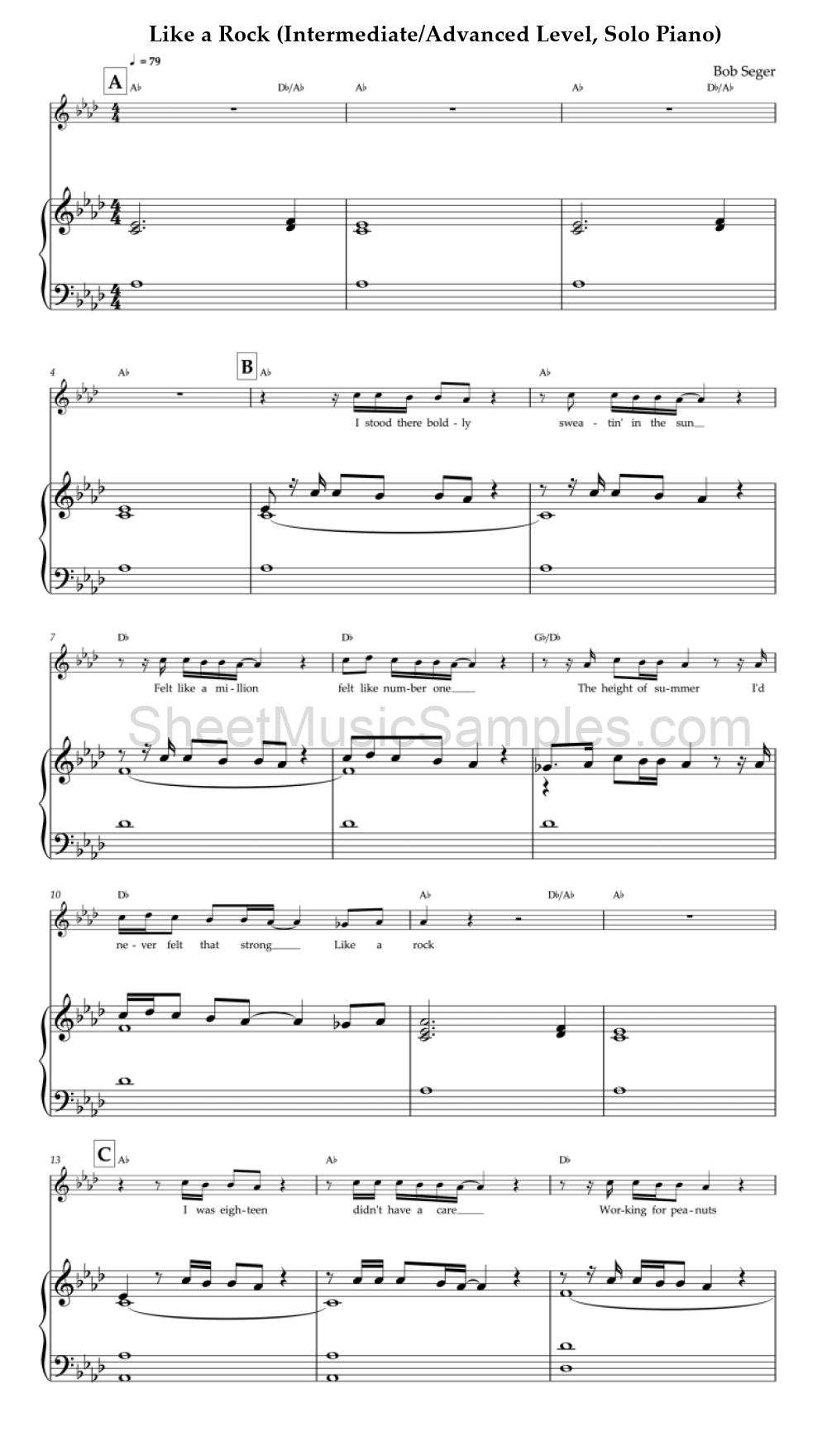 Like a Rock (Intermediate/Advanced Level, Solo Piano)