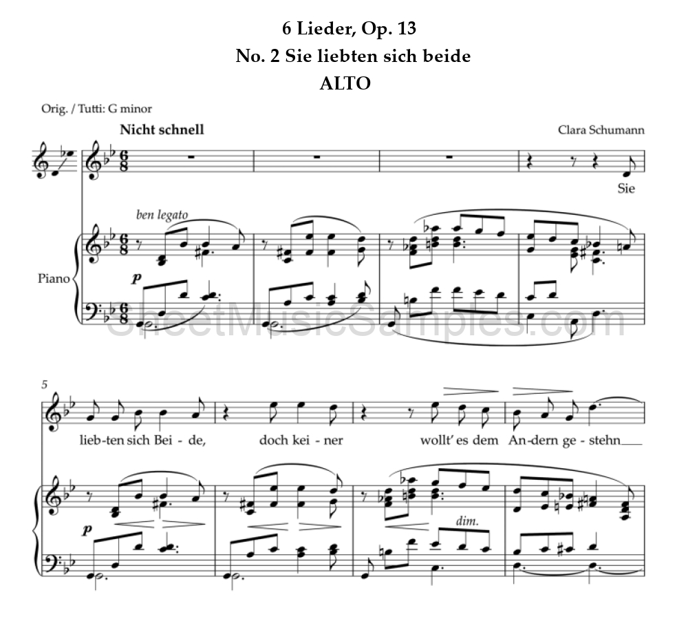 6 Lieder, Op. 13 - No. 2 Sie liebten sich beide - ALTO