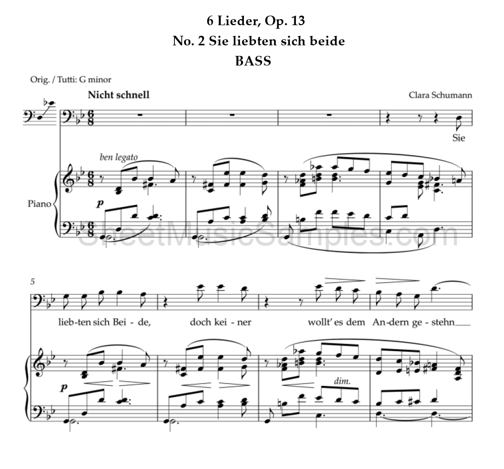 6 Lieder, Op. 13 - No. 2 Sie liebten sich beide - BASS