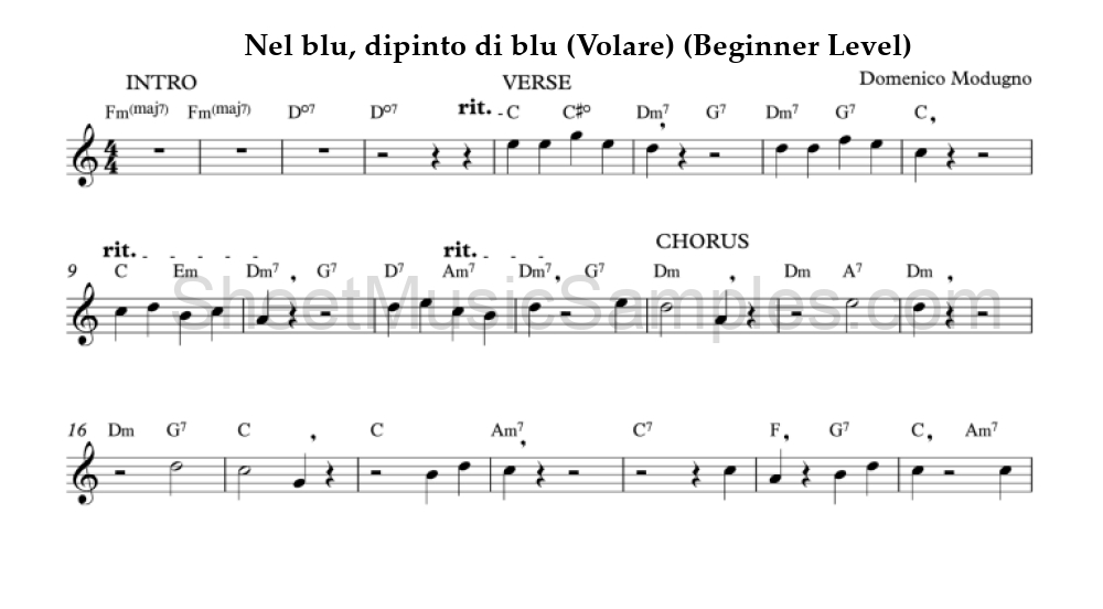 Nel blu, dipinto di blu (Volare) (Beginner Level)