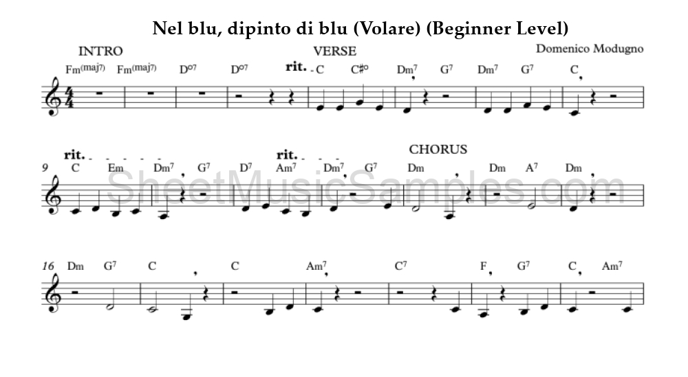 Nel blu, dipinto di blu (Volare) (Beginner Level)