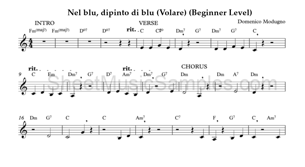 Nel blu, dipinto di blu (Volare) (Beginner Level)