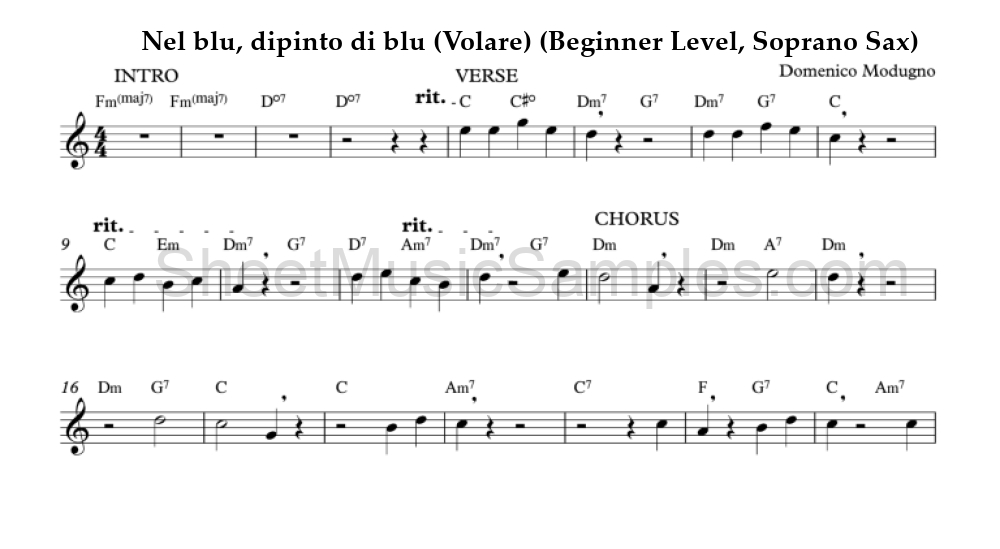 Nel blu, dipinto di blu (Volare) (Beginner Level, Soprano Sax)