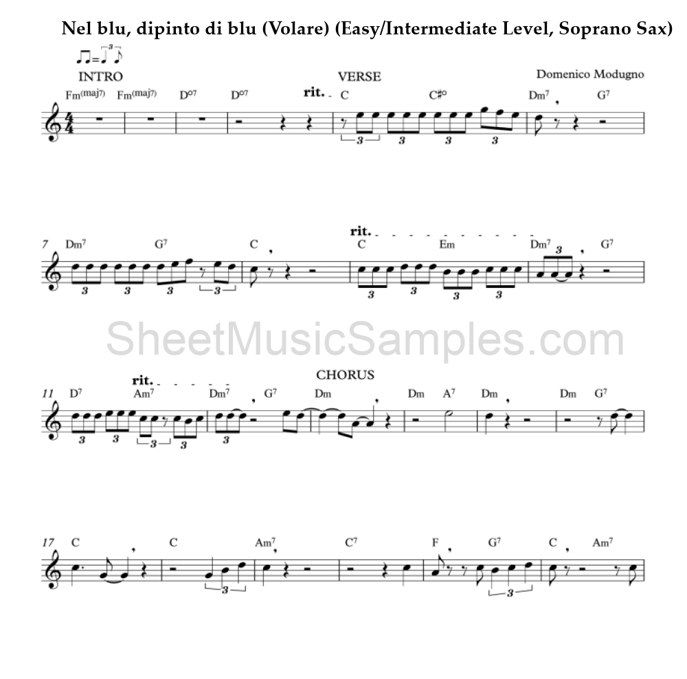 Nel blu, dipinto di blu (Volare) (Easy/Intermediate Level, Soprano Sax)