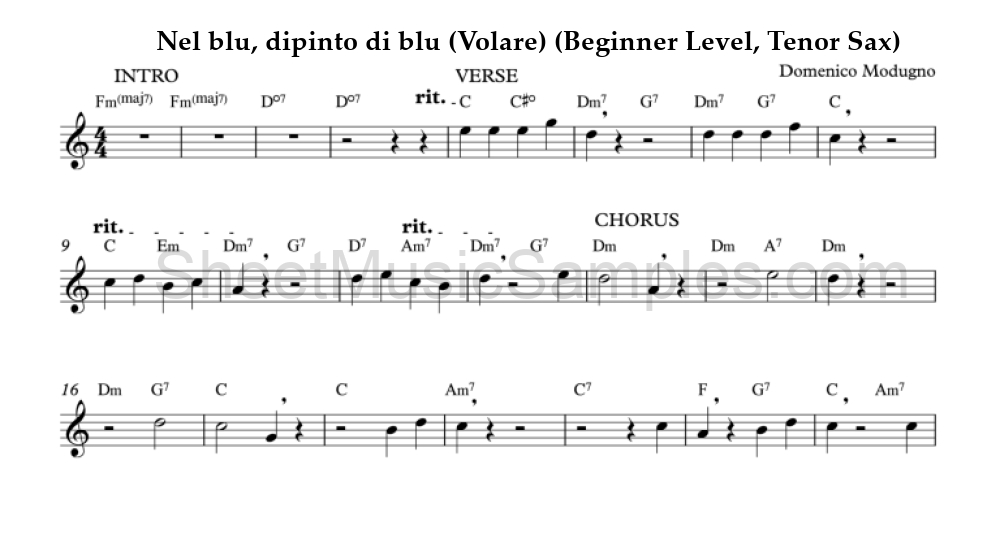 Nel blu, dipinto di blu (Volare) (Beginner Level, Tenor Sax)