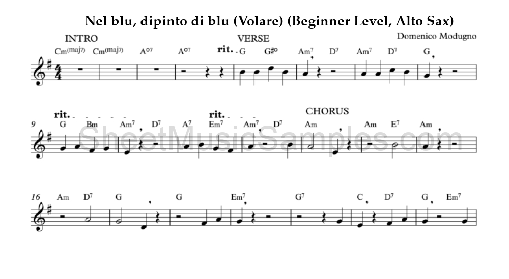 Nel blu, dipinto di blu (Volare) (Beginner Level, Alto Sax)