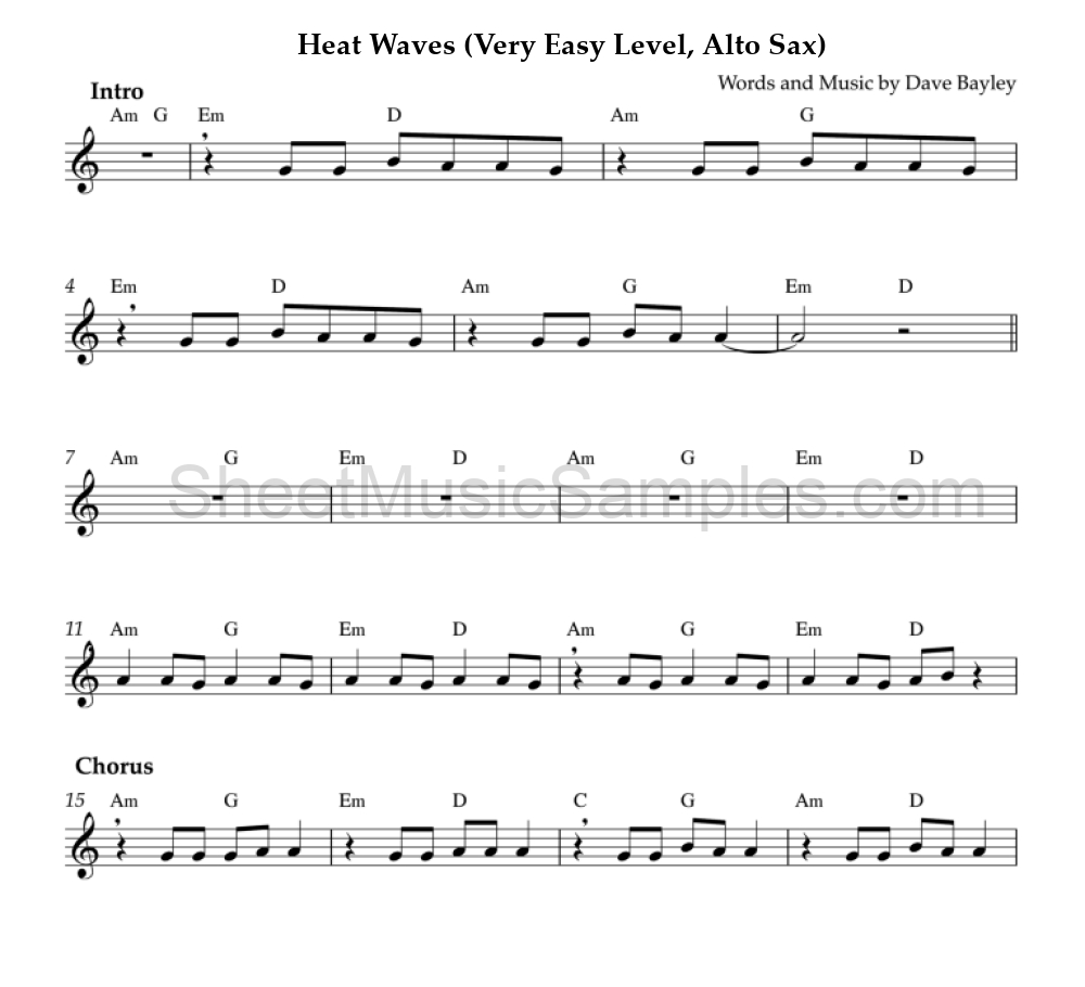 Heat Waves (Very Easy Level, Alto Sax)