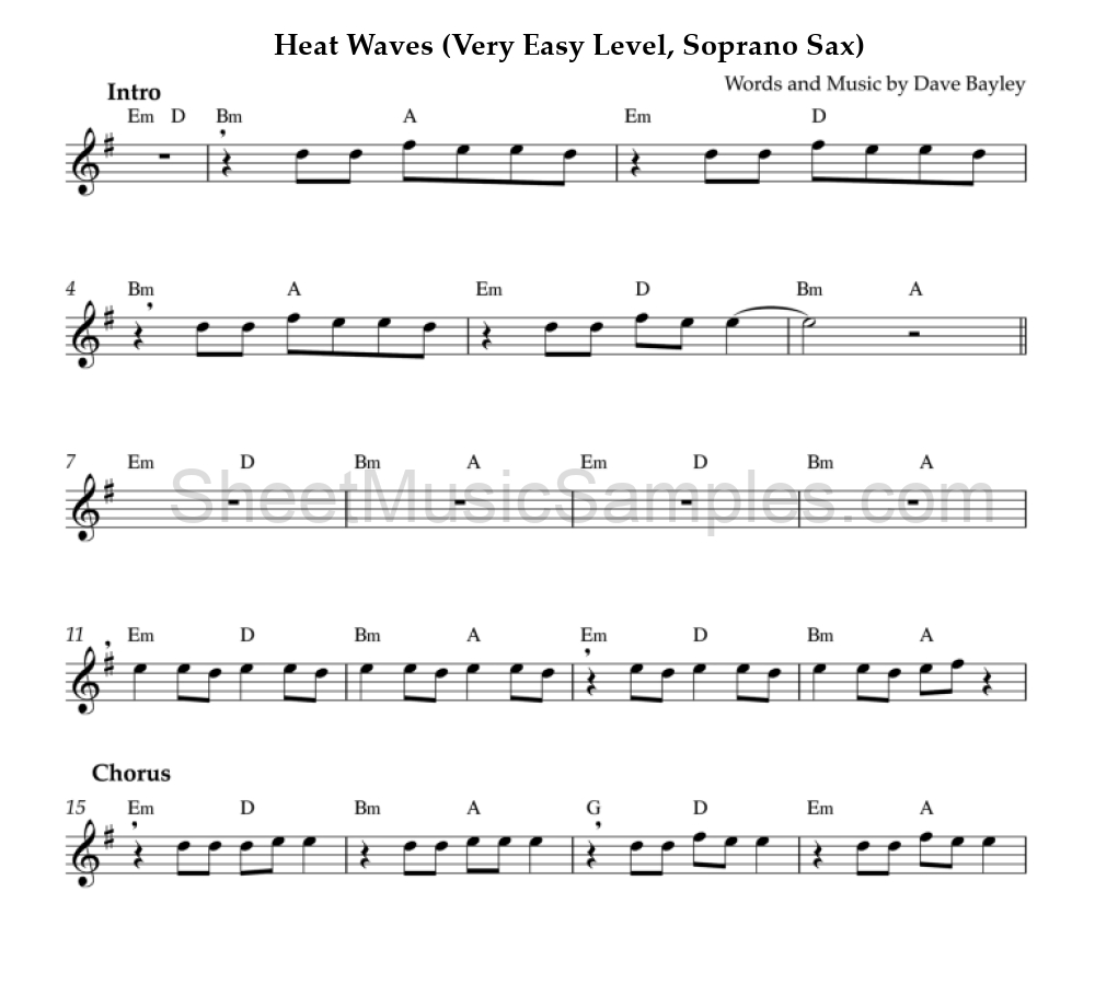 Heat Waves (Very Easy Level, Soprano Sax)