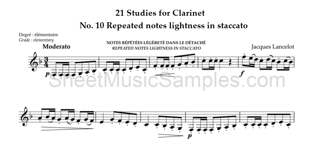 21 Studies for Clarinet - No. 10 Repeated notes lightness in staccato