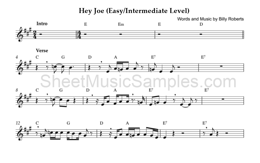 Hey Joe (Easy/Intermediate Level)