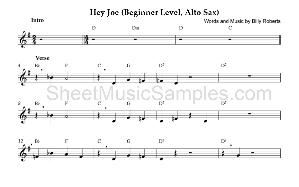 Hey Joe (Beginner Level, Alto Sax)