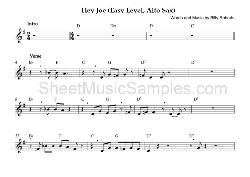 Hey Joe (Easy Level, Alto Sax)