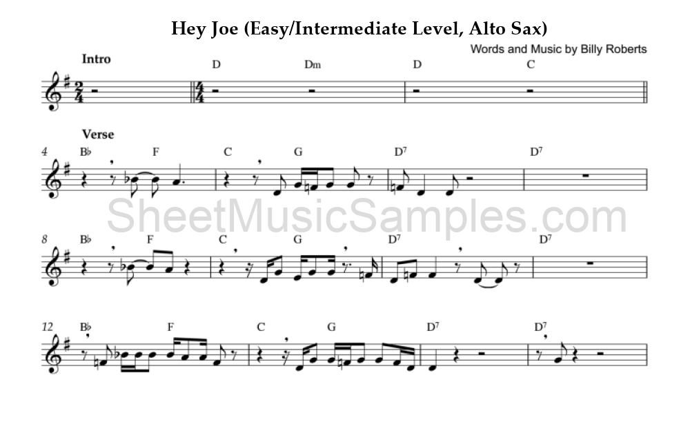 Hey Joe (Easy/Intermediate Level, Alto Sax)