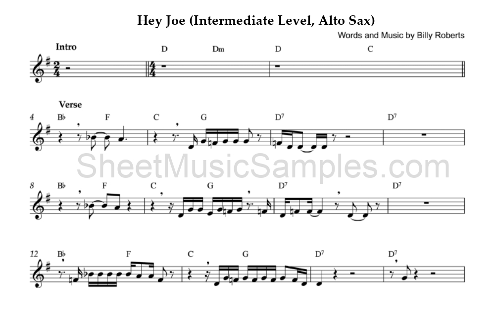 Hey Joe (Intermediate Level, Alto Sax)