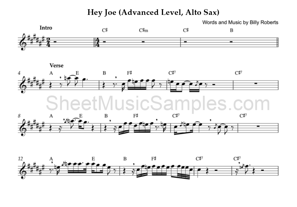 Hey Joe (Advanced Level, Alto Sax)