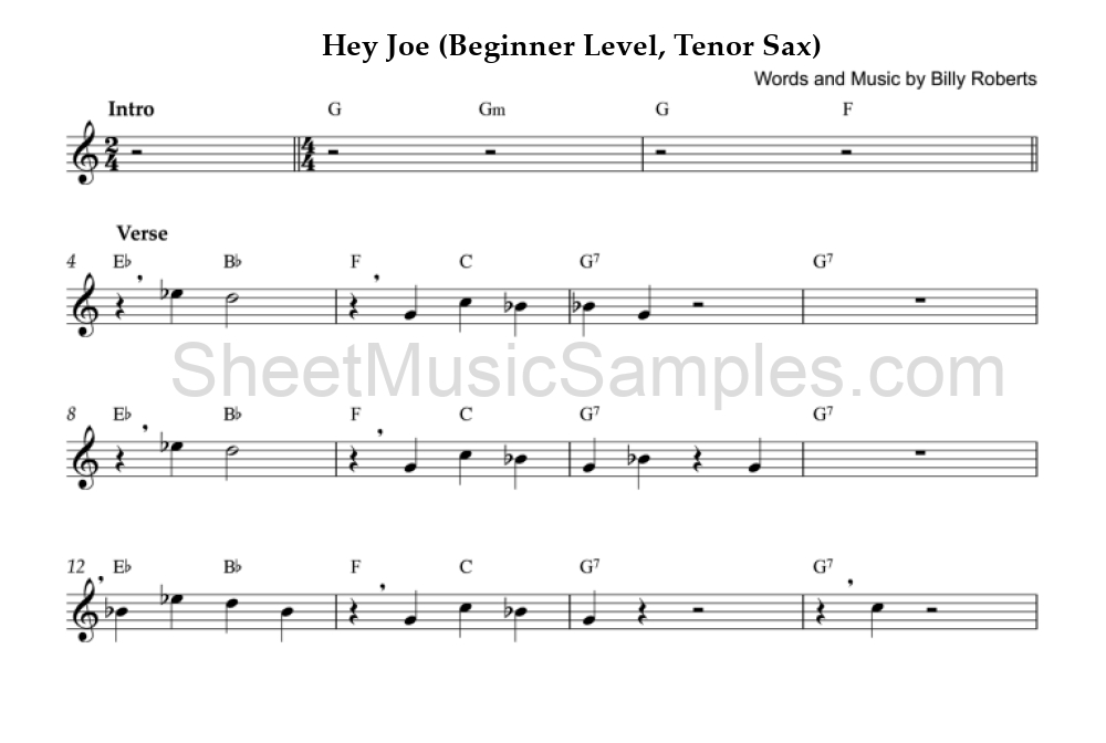 Hey Joe (Beginner Level, Tenor Sax)