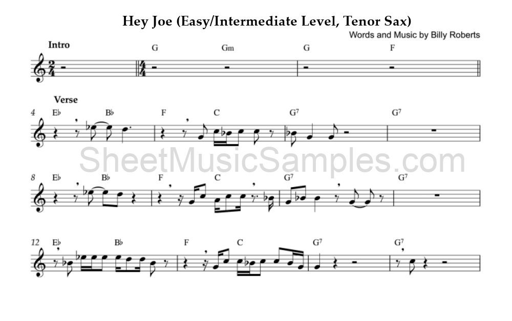 Hey Joe (Easy/Intermediate Level, Tenor Sax)