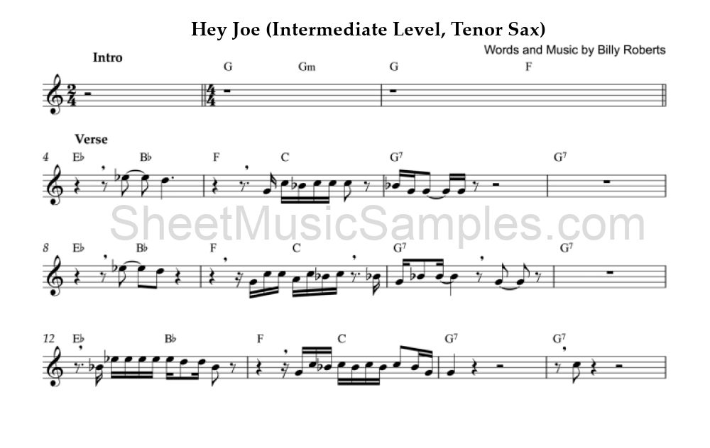 Hey Joe (Intermediate Level, Tenor Sax)