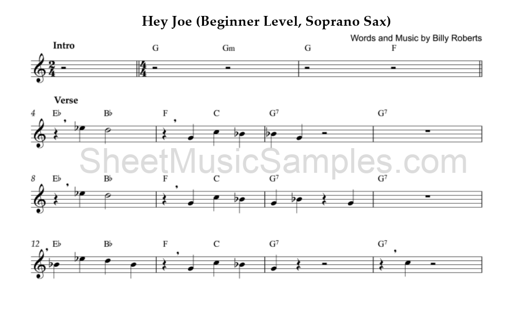 Hey Joe (Beginner Level, Soprano Sax)