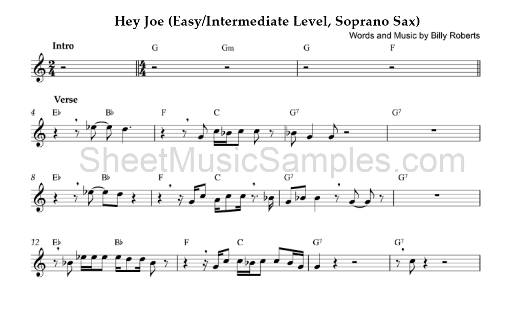 Hey Joe (Easy/Intermediate Level, Soprano Sax)