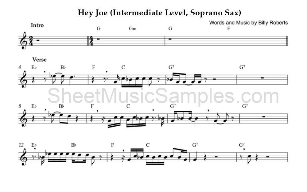 Hey Joe (Intermediate Level, Soprano Sax)