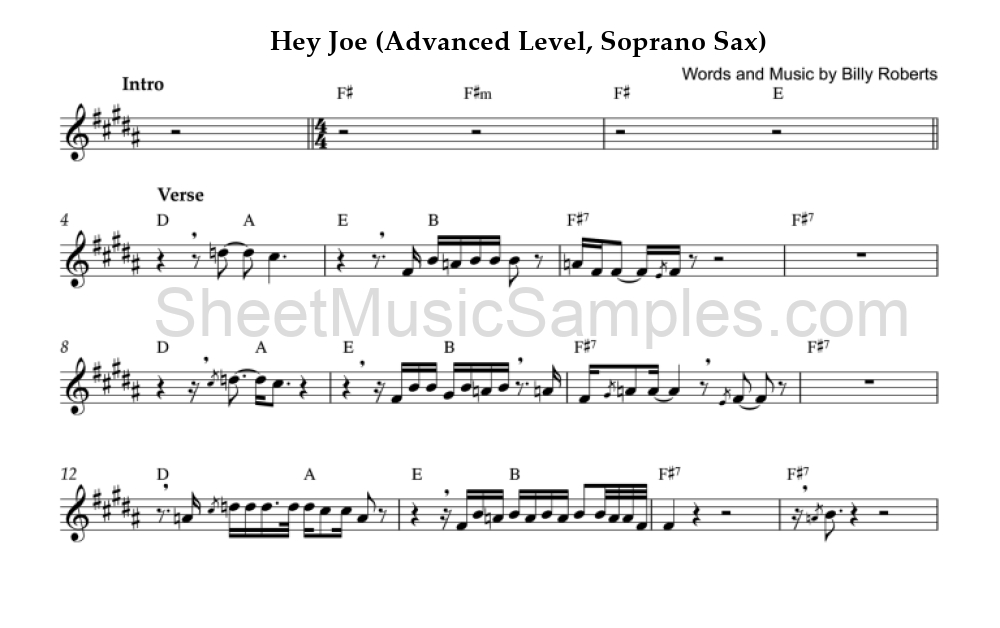 Hey Joe (Advanced Level, Soprano Sax)