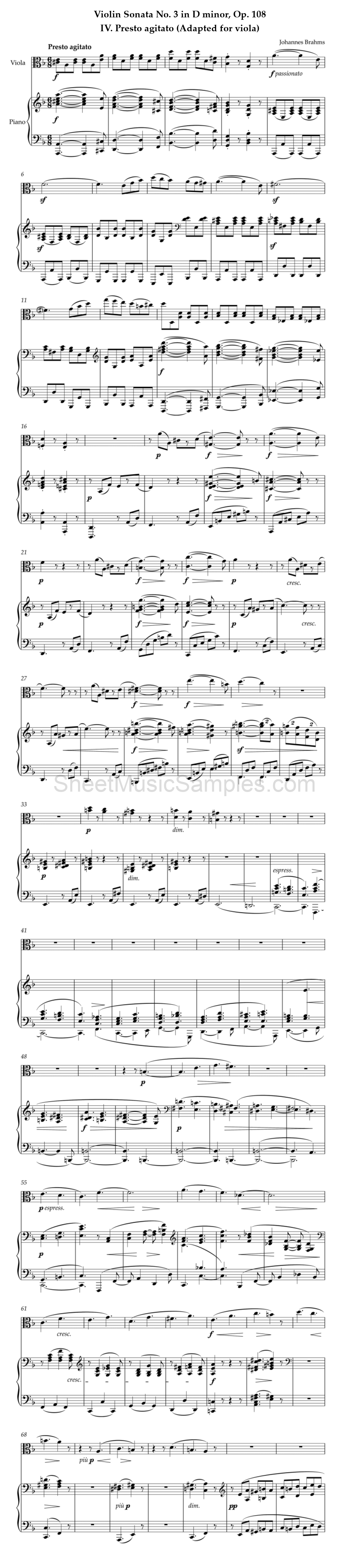 Violin Sonata No. 3 in D minor, Op. 108 - IV. Presto agitato (Adapted for viola)