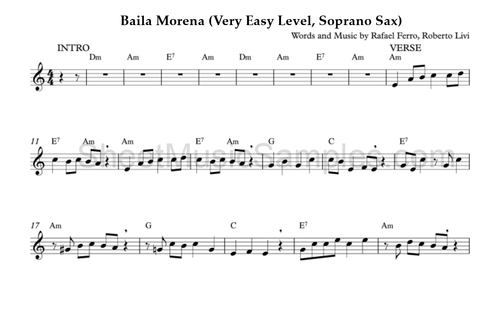 Baila Morena (Very Easy Level, Soprano Sax)