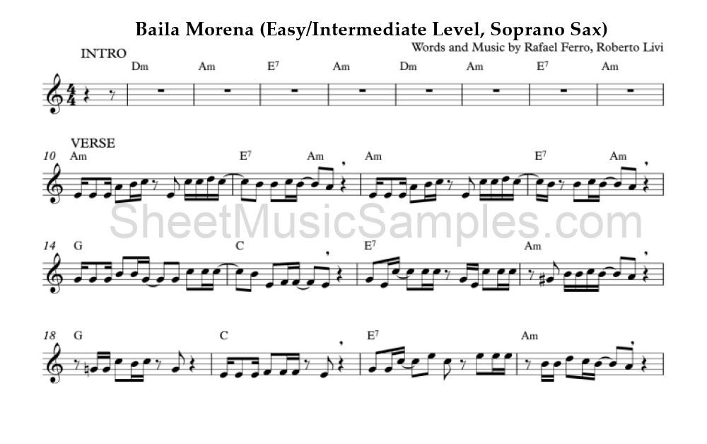 Baila Morena (Easy/Intermediate Level, Soprano Sax)