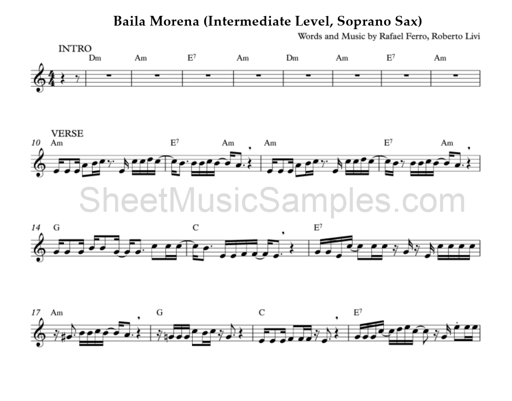 Baila Morena (Intermediate Level, Soprano Sax)