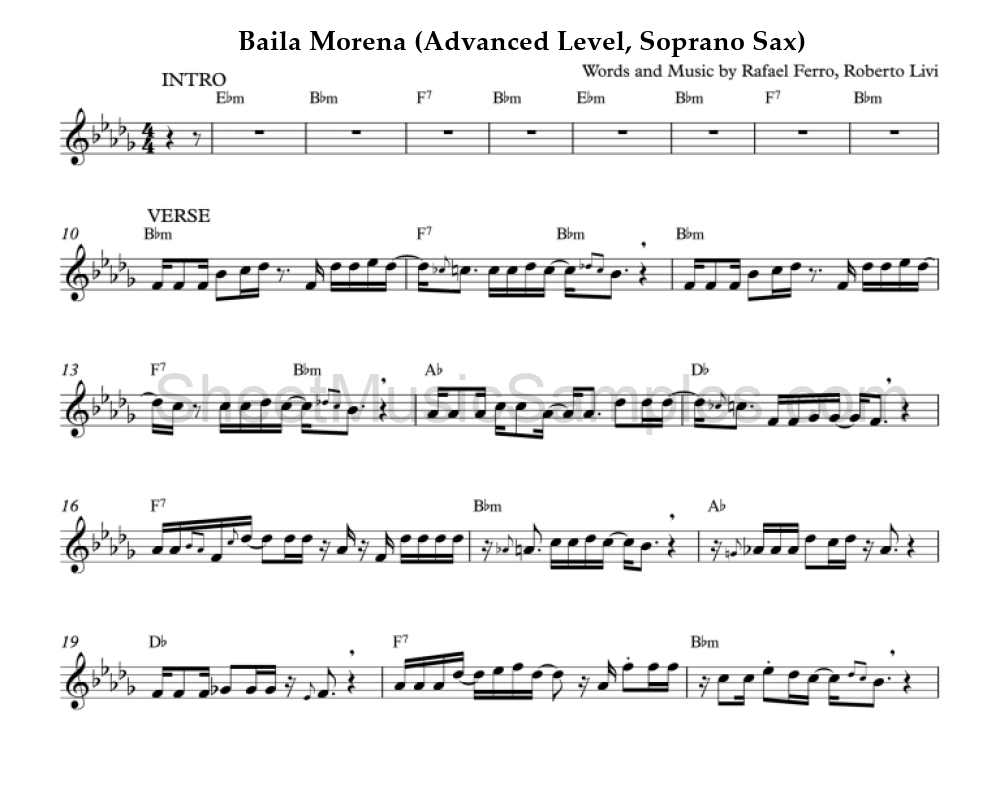 Baila Morena (Advanced Level, Soprano Sax)