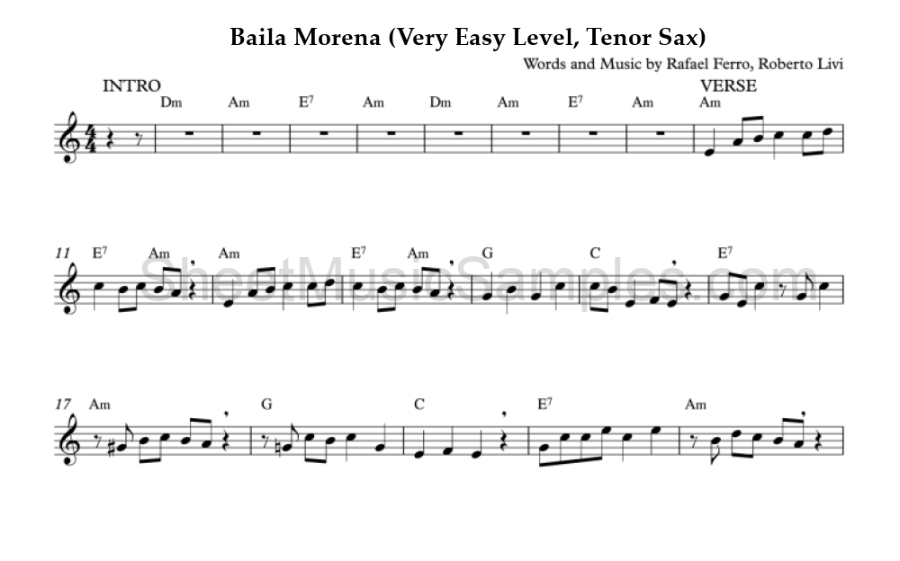 Baila Morena (Very Easy Level, Tenor Sax)