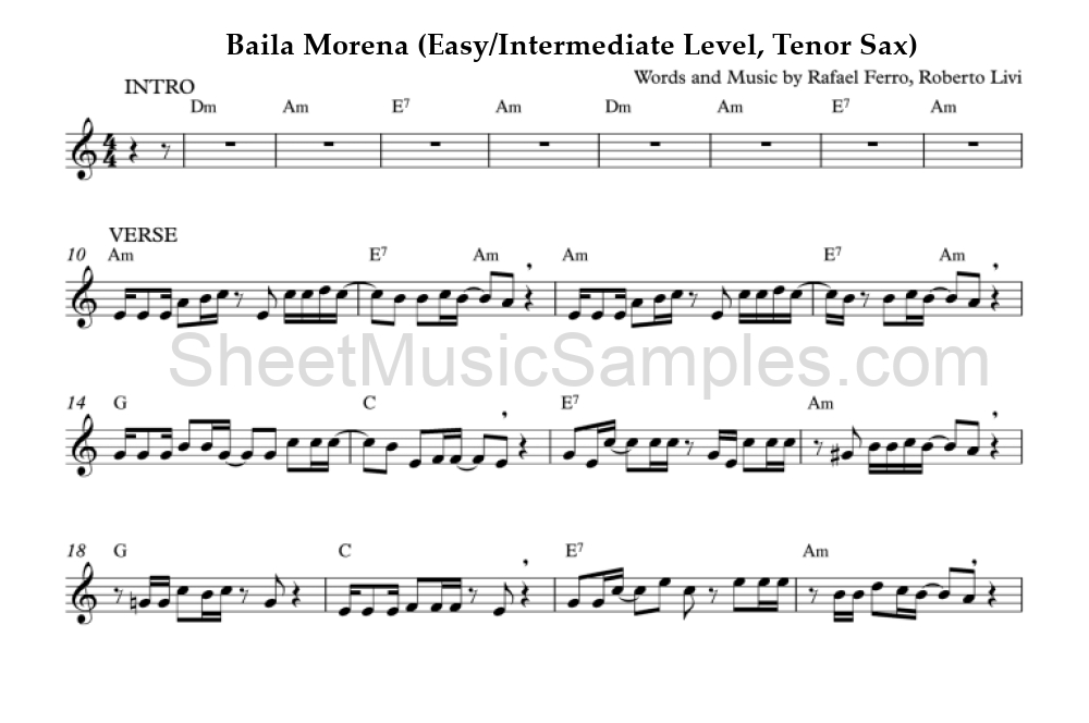 Baila Morena (Easy/Intermediate Level, Tenor Sax)