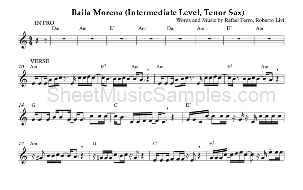 Baila Morena (Intermediate Level, Tenor Sax)