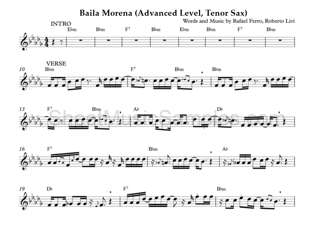 Baila Morena (Advanced Level, Tenor Sax)