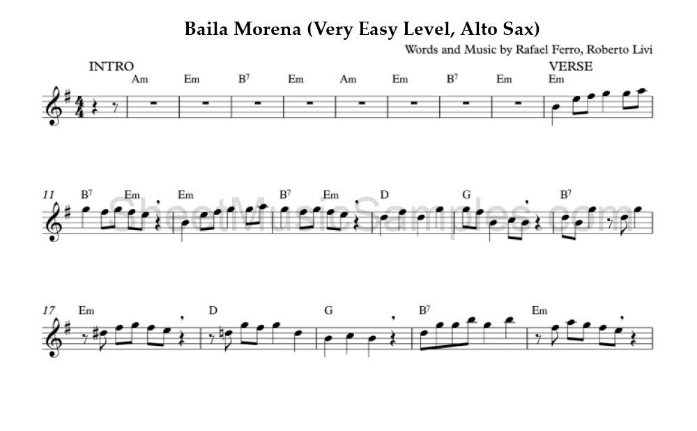 Baila Morena (Very Easy Level, Alto Sax)