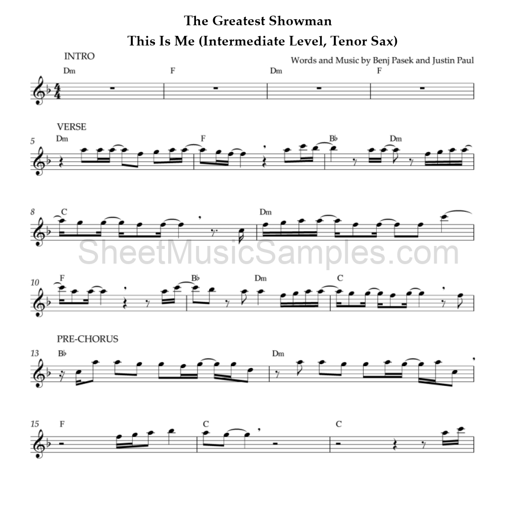 The Greatest Showman - This Is Me (Intermediate Level, Tenor Sax)