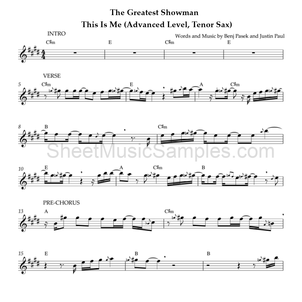 The Greatest Showman - This Is Me (Advanced Level, Tenor Sax)