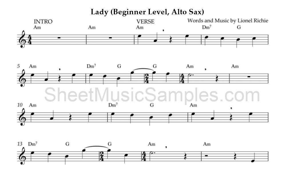 Lady (Beginner Level, Alto Sax)