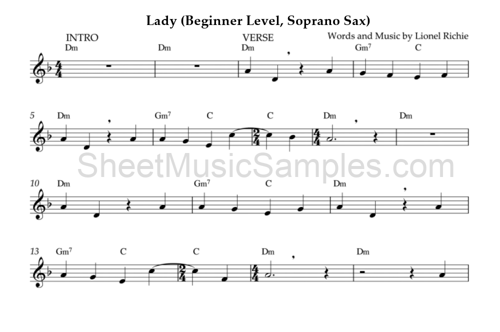 Lady (Beginner Level, Soprano Sax)