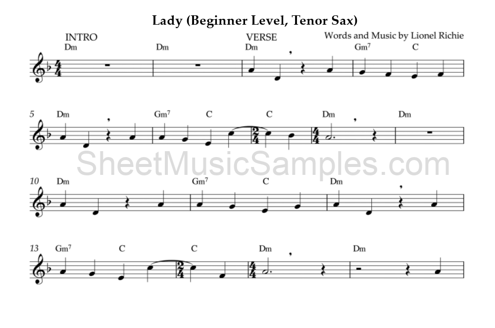 Lady (Beginner Level, Tenor Sax)