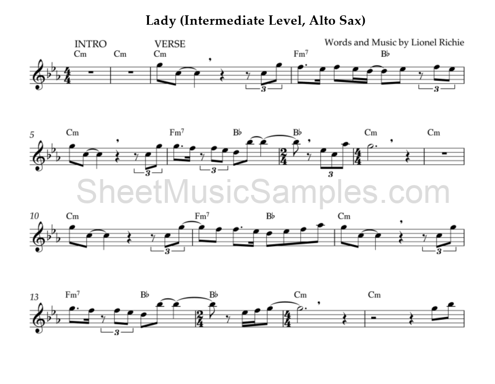 Lady (Intermediate Level, Alto Sax)