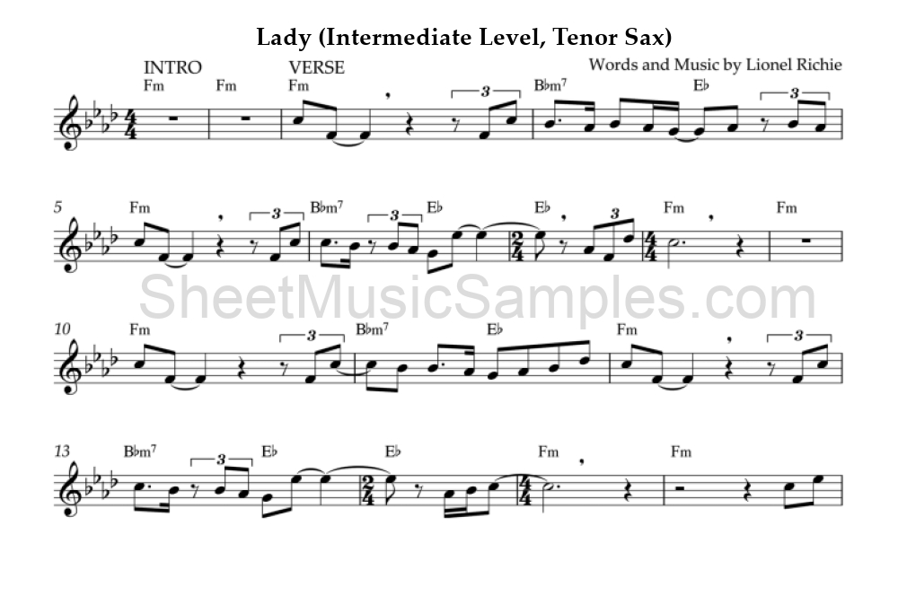 Lady (Intermediate Level, Tenor Sax)