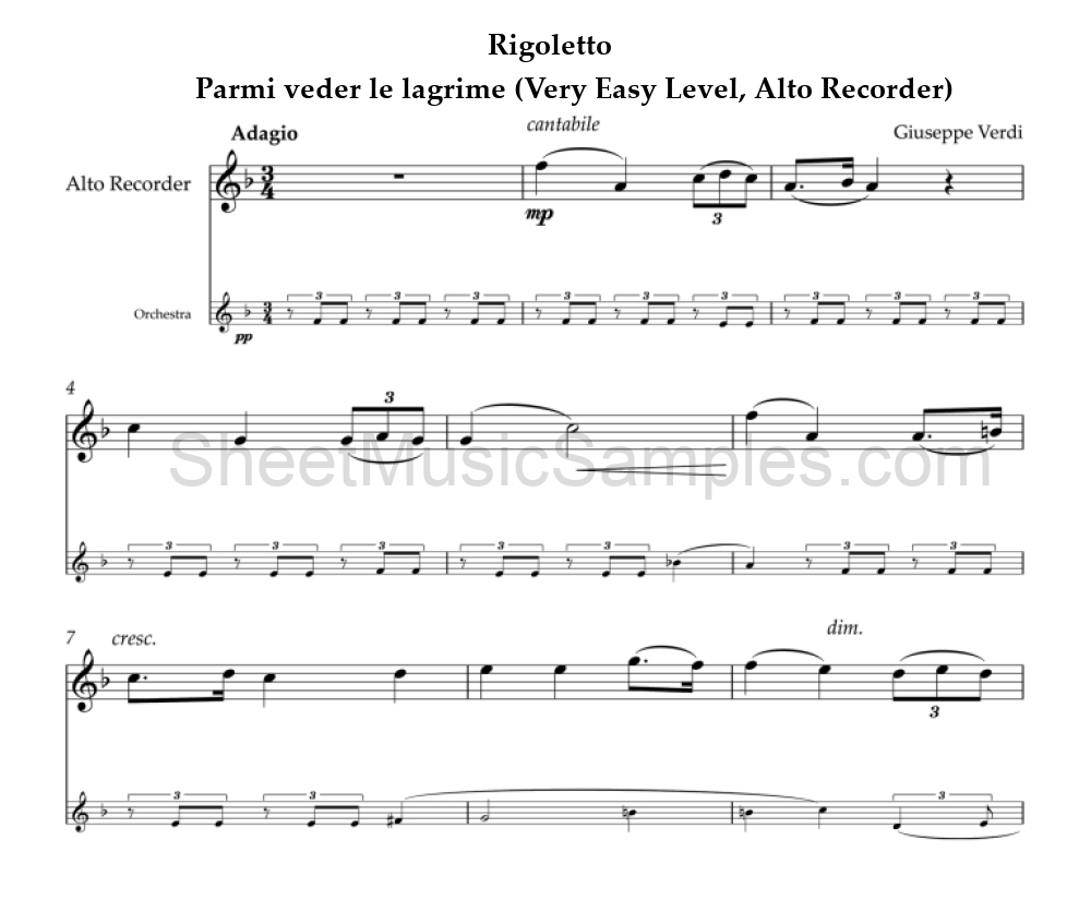 Rigoletto - Parmi veder le lagrime (Very Easy Level, Alto Recorder)