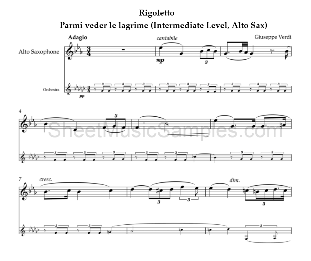 Rigoletto - Parmi veder le lagrime (Intermediate Level, Alto Sax)